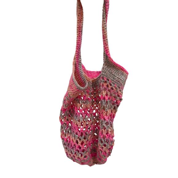 Handmade boho hippie bag pink lightweight beach casual colorful over shoulder - Picture 5 of 7